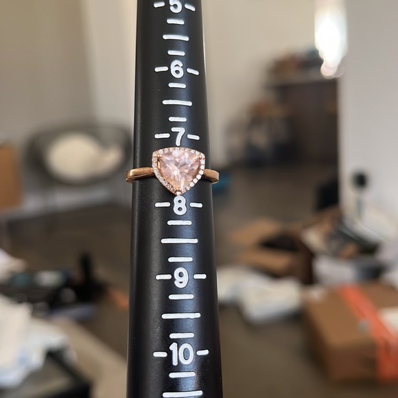 14k Solid Rose Gold Designer Diamond Morganite Halo Ring sz 7.5 - Picture 5 of 5